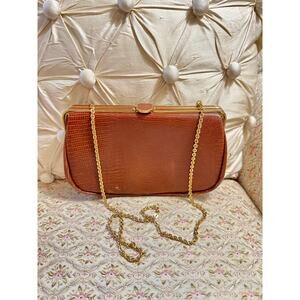 Vintage Etra Cognac Brown Lizard Embossed Leather Purse 1960's